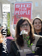 Front cover image of the Advancing Philanthropy Spring 2018 magazine issue